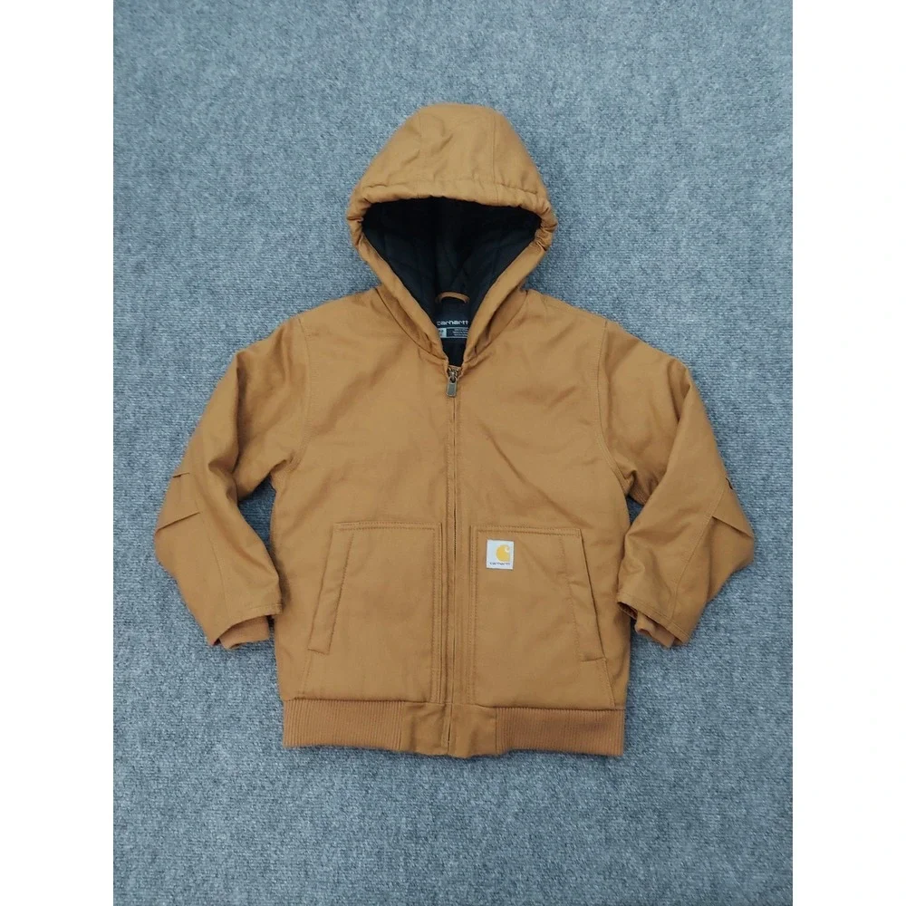 Carhartt Coat Jacket Boys Small 7/8 Brown Duck Canvas Detroit Full Zip OJ8545 B